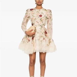 Zimmermann Hypnotic Lace Trim Belted Linen & Silk Minidress